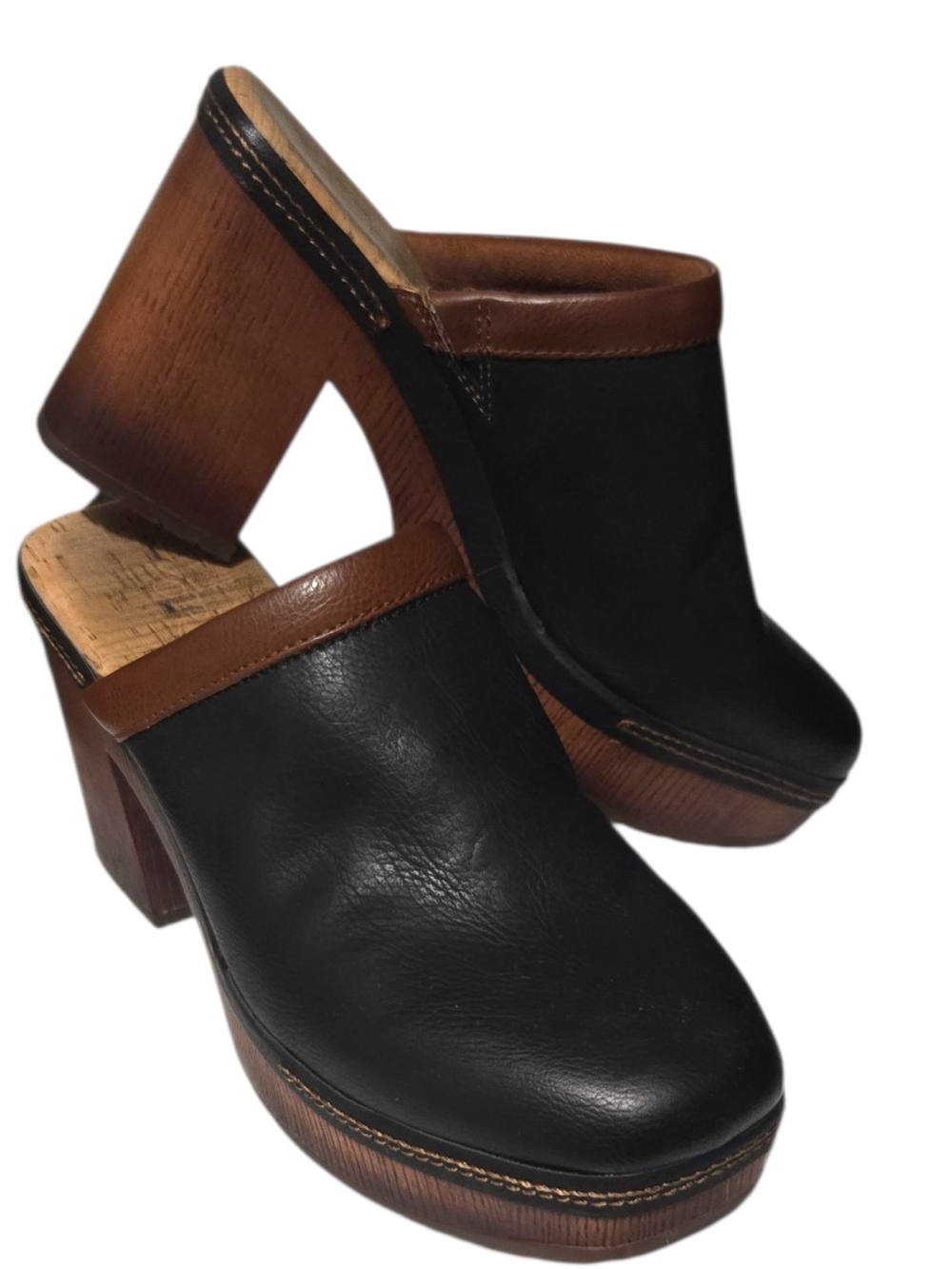 Korks by Kork-Ease Lori Heeled Platform Slip-On Mules Clogs Black/Brown Size 8M